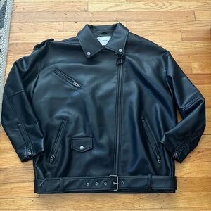 Hudson Black Oversized Faux Leather Moto Jacket Size XL